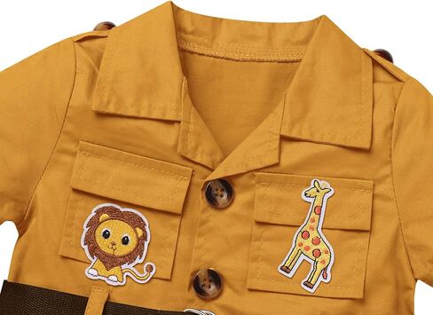 Baby Safari Outfit Wild One Birthday Outfit Girl Short Sleeve Safari Jumpsuit with Hat Toddler Zoo Keeper Costume in Kuwait