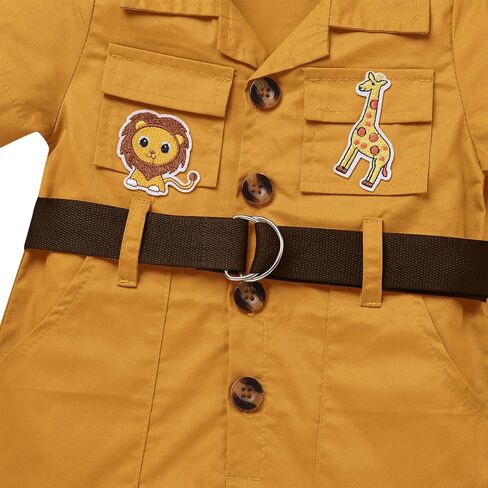 Baby Safari Outfit Wild One Birthday Outfit Girl Short Sleeve Safari Jumpsuit with Hat Toddler Zoo Keeper Costume in Kuwait