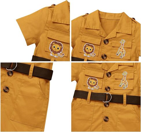 Baby Safari Outfit Wild One Birthday Outfit Girl Short Sleeve Safari Jumpsuit with Hat Toddler Zoo Keeper Costume in Kuwait