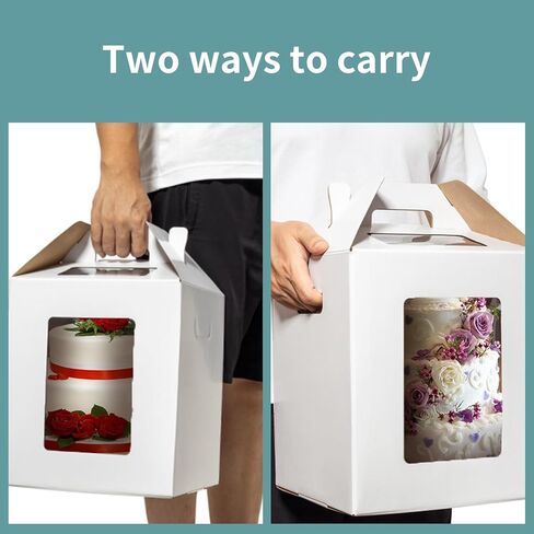 3 Pack Tall Cake Boxes for Tier Cakes 16x16x18 Inch Disposable Layer Tall Cake Carrier with Window Large Tierd Cake Take Out Transport Containers with Handle for Wedding, Birthday, Party in Kuwait