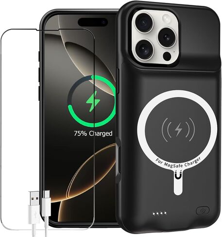 Battery Case for iPhone 13, Enhanced 7000mAh Ultra Thin Portable Protective Smart Charging Case Support Carplay Compatible with iPhone 13 (6.1 inch) Rechargeable Extended Battery Charger Case (Black) in Saudi Arabia