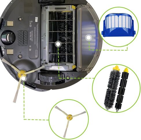 قطع غيار رومبا لـ iRobot Roomba 675 650 677 692 671 694 691 614 615 635 676 670 645 655 690 600 Series 595 585 ملحقات المكنسة الكهربائية، 1 عجلة دوارة، فرشاة ذات شعيرات، 4 فرشاة جانبية، 2 فلتر in Saudi Arabia