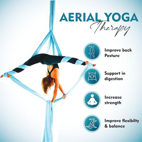 Aerial Silks Kit - 2 Daisy Chains, 2 Stainless Steel Carabiners, 8 Expansion Screws For Concrete Structure, 2 Ceiling Brackets For Aerial Arts & Fitness With Guide, Soft Silk For Smooth Movement in Saudi Arabia