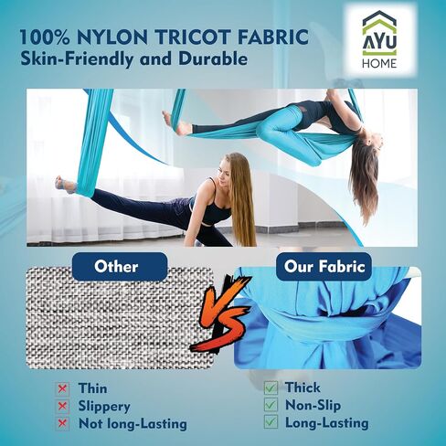 Aerial Silks Kit - 2 Daisy Chains, 2 Stainless Steel Carabiners, 8 Expansion Screws For Concrete Structure, 2 Ceiling Brackets For Aerial Arts & Fitness With Guide, Soft Silk For Smooth Movement in Saudi Arabia