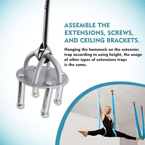 Aerial Silks Kit - 2 Daisy Chains, 2 Stainless Steel Carabiners, 8 Expansion Screws For Concrete Structure, 2 Ceiling Brackets For Aerial Arts & Fitness With Guide, Soft Silk For Smooth Movement in Saudi Arabia