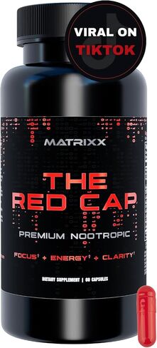 Matrixx The Red Cap 10-in-1 Nootropic Formula | Natural Focus, Energy, Clarity & Productivity Supplement | Rhodiola, L-Theanine, Citicoline, Lions Mane Limitless Brain Booster Supplement Capsules in Saudi Arabia
