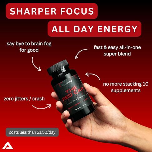 Matrixx The Red Cap 10-in-1 Nootropic Formula | Natural Focus, Energy, Clarity & Productivity Supplement | Rhodiola, L-Theanine, Citicoline, Lions Mane Limitless Brain Booster Supplement Capsules in Saudi Arabia