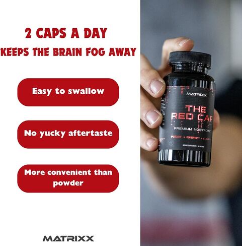 Matrixx The Red Cap 10-in-1 Nootropic Formula | Natural Focus, Energy, Clarity & Productivity Supplement | Rhodiola, L-Theanine, Citicoline, Lions Mane Limitless Brain Booster Supplement Capsules in Saudi Arabia