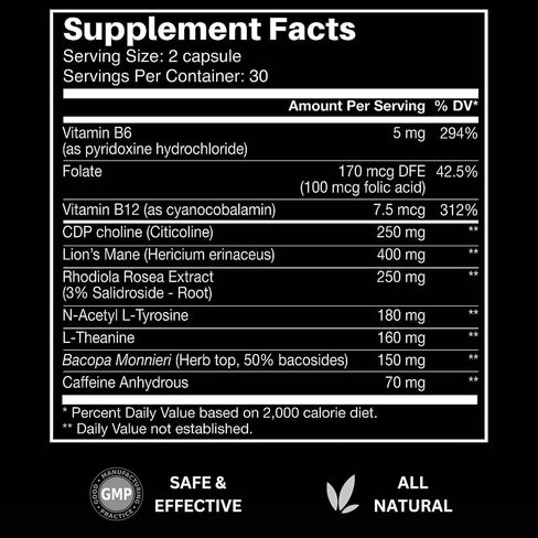 Matrixx The Red Cap 10-in-1 Nootropic Formula | Natural Focus, Energy, Clarity & Productivity Supplement | Rhodiola, L-Theanine, Citicoline, Lions Mane Limitless Brain Booster Supplement Capsules in Saudi Arabia