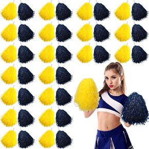 40 Pcs Cheerleading Pom Poms Bulk Foil Cheer Pom Poms with Plastic Handles Color Sports Dance Cheering Hand Flowers for Adults Rooters Squad Team Spirit Party