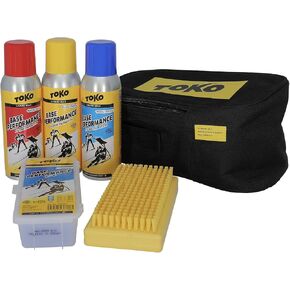 TOKO Base Performance Liquid Paraffin Kit for Skis and Snowboards - 3 Multi-Temp Cans of BPLP, Polishing Brush, 120g Wax, Transportable Bag