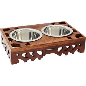 وحدة تغذية مرتفعة للحيوانات الأليفة للكلاب والقطط - حامل تغذية الحيوانات الأليفة المصنوع من الخشب والمعدن للكلاب في المناطق الحضرية مع طبقين من الفولاذ المقاوم للصدأ - وعاء مرتفع للكلاب للطعام والماء للحيوانات الأليفة - محطة تغذية الحيوانات الأليفة - إيرو in Kuwait