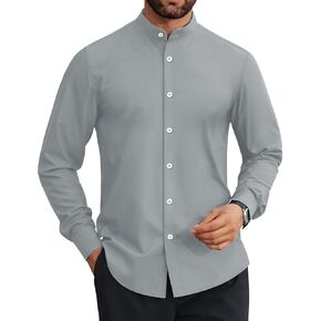 Mens Dress Shirts Wrinkle Free Dress Shirts for Men Long Sleeve Button Down Shirts Banded Collar Shirts