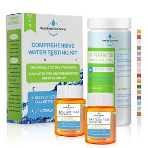 17 in 1 Complete Drinking Water Test Kit (100 Strips & 2 Bacteria Testers) Assesses for Lead, Alkalinity, Chlorine, Hardness, Iron, Fluoride, Copper, and More