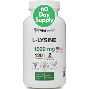 PRISTINE'S L Lysine 1000MG 60 Day Supply - Lip & Gum Health Essential Amino Acid & Immunity Support Supplement - Optimal Muscle & Tissue Support - Collagen Production - Vegan - Gluten Free