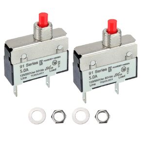 2A 2 Amps 125/250V AC 50V DC Manual Reset Push Button Thermal Circuit Breaker Overload Protection Quick Connect Terminals Switch for Upright Vacuum Cleaner(1Pack)