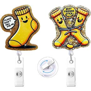 HASFINE 4 Pack Glittering Retractable Badge Reels - "Help is On The Way" Caregiver-Inspired Funny Acrylic ID Badge Holder with Alligator Clip for Nurses Students Teachers Lawyer & Office Staff