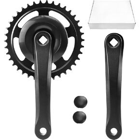 Bike Crankset 38T/42T - 170mm Universal Square Crankset Set Charing Crank Set with 170mm Aluminium Alloy Arm for Single/1/6/7/8 Speeds Ladies Bike/Folding Bike/Cruiser Bike/Mountain Bike, Black/Sliver