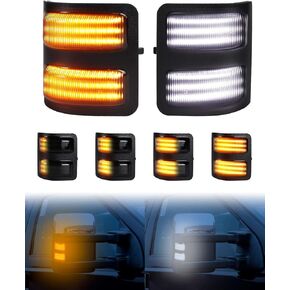 Switchback LED Side Mirror Marker Lights for Ford F250 F350 F450 F550 Super Duty 2008-2016，Smoke Lens Sequential Amber Turn Signal Lights Amber Running Lights，Pack of 2
