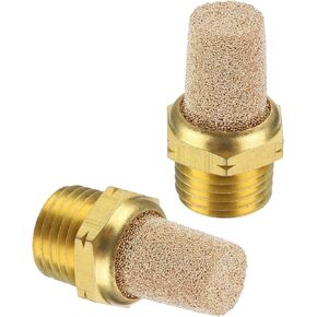 PATIKIL Pneumatic Muffler G 3/8, 2 Pack Sintered Bronze Brass Air Compressor Exhaust Muffler Filters Air Solenoid Valve Muffler Fitting for Automation Pneumatic Equipment, Golden