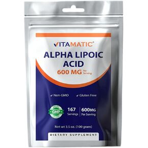 Vitamatic Pure Alpha Lipoic Acid (ALA) 600mg Per Serving - 167 Servings - Non-GMO & Gluten Free