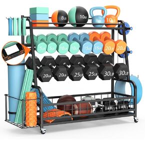 Upgraded XXL Dumbbell Rack Weight Stand - Bonvork Adjustable Weight Rack for Dumbbells, Home Gym Storage Rack With 3MM Thickened Angle Iron for Balls,Yoga Mat, Workout Equipment Organizer With Wheels in Kuwait