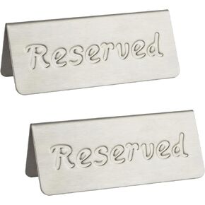 2 Pack Small Reserved Table Signs for Restaurants,Dinner Parties,Banquets,Events - Stainless Steel Table Tent Place Signs - 10 Year’s Use - Etched Design - Double Sided View - 4.7 x 1.9 In - (Sliver)