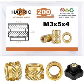200 Pcs M3 Threaded Inserts for Plastic, M3 Heat Set Insert Brass Metric Knurled Nuts Assortment Kit for 3D Printing
