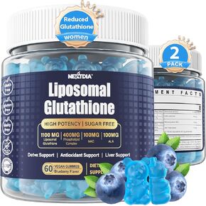 1100mg Liposomal Glutathione Gummies for Women, Active L-Glutathione Reduced (GSH) with Vitamin C, Phospholipids, ALA, NAC & Milk Thistle, Antioxidant for Anti-Aging, Immune & Cleansing, Vegan, 120 ct