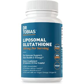 Dr. Tobias Liposomal Glutathione, 500mg Per Serving - Highly Bioavailable Glutathione Supplement, Supports Energy, Skin & Immune Health - Vegan, Gluten-Free, Non-GMO, 60 Capsules, 30 Servings