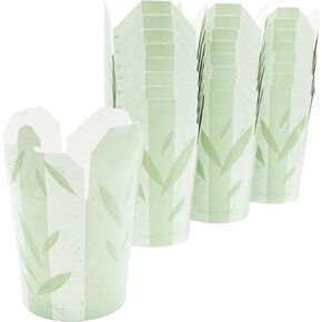 Takeout Paper Food Container - Pint 16 Oz - Pack of 25 Boxes - Green Leaves Print - Microwaveable - Disposable