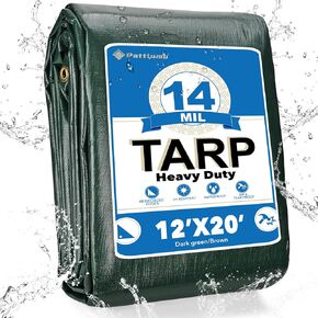 Tarps Waterproof 10' X 10' Heavy Duty Tarp Extra Thick 16 Mil Large Plastic Tarp with Grommets Multipurpose Protective Poly Tarp Outdoor for Roof, Camping, Patio, Pool, Boat, Car|Silver/Black