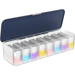 MoKo Cosmetic Contact Lens Storage Organizer Cases with Compartment, Durable Simple Daily Disposable Contact Lenses Case Container Box for All Brands, Clear + Blue
