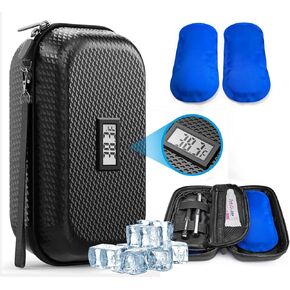 Insulin Cooler Travel Case TSA Approved - Portable Medication Organizer with Thermometer and 2 Ice Packs, Insulated Diabetic Cooler for Travel and Daily Use (Blue)