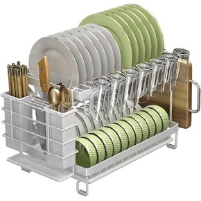 Good Grips Carbon Steel Fold Flat Dish Drying Rack, 2-Tier, with Drainboard, for Kitchen Counter, Collapsible (Black)