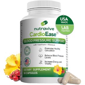 Blood Pressure Support Supplements – Featuring Hawthorn Berry, Hibiscus, Olive Leaf, Garlic Supplements, and Vitamin B12 for Nitric Oxide Supplement and Normal Blood Pressure – 90 Caps