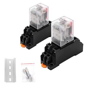2 Pcs Electromagnetic Power Relays, Red Indicator Light, 8-Pin DPDT 10 A 110 VAC Relay with Plug-in Terminal Socket, DIN Rail Mounted, CQC, CE (EE-L2CLG)