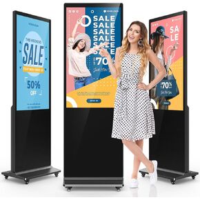 antfraer 43Inch Digital Signage Kiosk, Touchscreen Digital Signage, Android 11.0 OS 2K Auto Media Player, Indoor Advertising Display Totem with WiFi & HD Inputs Digital Signage Player