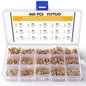 460Pcs Threaded Inserts for Plastic M2 M3 M4 M5 Heat Set Insert Metric Brass Knurled Nuts Insert by Heat into 3D Printing Components
