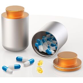 Portable Aluminum Pill Organizer, Lightweight, Large Capacity, Waterproof Suitable for Storing Daily Fish Oil, Vitamins, medications and Supplements for Office outings Travel Camping. (1)