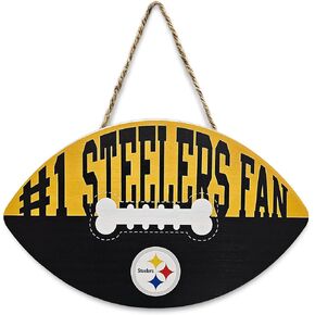 NFL #1 Pittsburgh Steelers Best Fan's Football Shape Sign with Dog Bone Design, Sporty Fence Sign, NFL Football Fan Waterproof Wooden Wall Sign, Yard Decor Indoor and Outdoor with Team Logo!