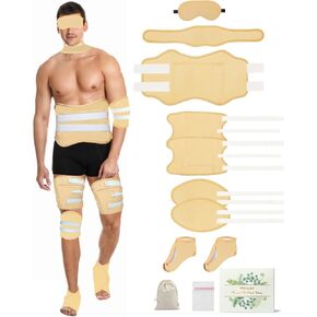 11 PCS Castor Oil Pack Wrap for Men, Castor Oil Wraps for Entire Body Plus Size, Castor Oil Pads Set for Eyes Stomach Knees Legs Feet, Flannel Cotton, Adjustable Straps, Reusable, Machine Washable