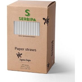 200 White Super Sturdy 4 layers paper Straws Individually wrapped, for Drinking, Parties, Baby Showers, Anniversaries, Weddings, Restaurants, Food Services. [197mm/6mm] - [7.75inch/0.25 inch]