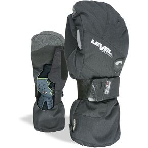 Level Half Pipe GTX Snowboard Protective Mittens with GoreTex Shell, BioMex Integrated Wrist Guards, ThermoPlus Liner (Black, Small (7.0in))