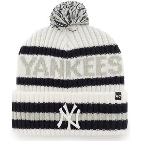 47 MLB Unisex-Adult White Officially Licensed Primary Logo Bering Sport Knit Cuffed Pom Beanie Cold Weather Hat