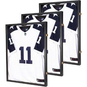 BAIJIALI Jersey Wooden Frame Display Case -Shadow Box with 98% UV Protection Acrylic and Hanger for Baseball Basketball Football Hockey Sport Shirt and Uniform (1)