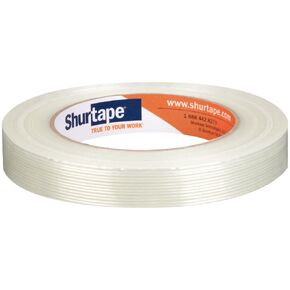 Shurtape GS 490 Economy Grade, Light Duty Fiberglass Reinforced Strapping Tape, 55m Length x 12mm Width per Roll, White, 1 Case of 72 Rolls