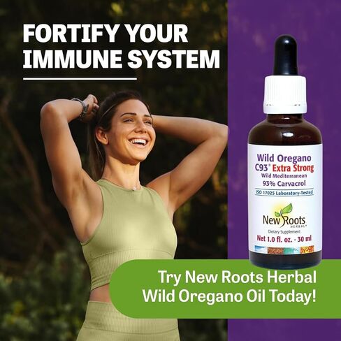 New Roots | Wild Oregano Oil Extra Strong | 93% Carvacrol Oregano Oil Liquid Drops (1 fl oz) | Immune Support Supplement | Highest Concentration of Carvacrol |Alcohol Free, Non GMO, Vegan, Gluten Free in Saudi Arabia