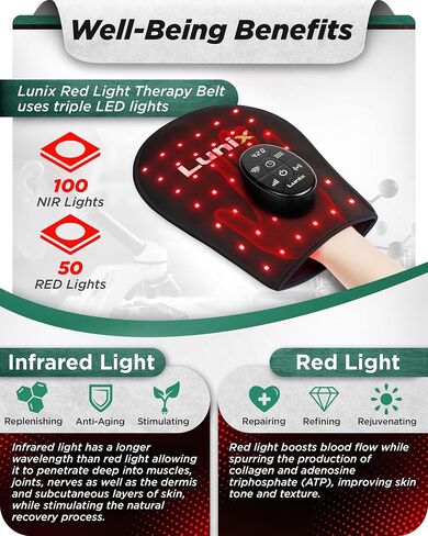 Lunix LX16 Red Light Therapy Belt, Near Infrared Light and Red Light Therapy to Improve Circulation, Relax Muscles, Black in Saudi Arabia