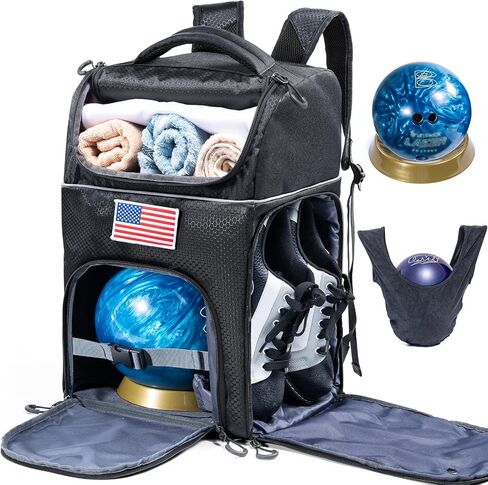 Bowling Ball Backpack for Single Ball with Bowling Ball Cup Stand & Polisher Bag, Bowling Ball Bag with Seperate Shoe Compartment - Bowling Bags for 1 Ball & Bowling Accessories for Men in Saudi Arabia